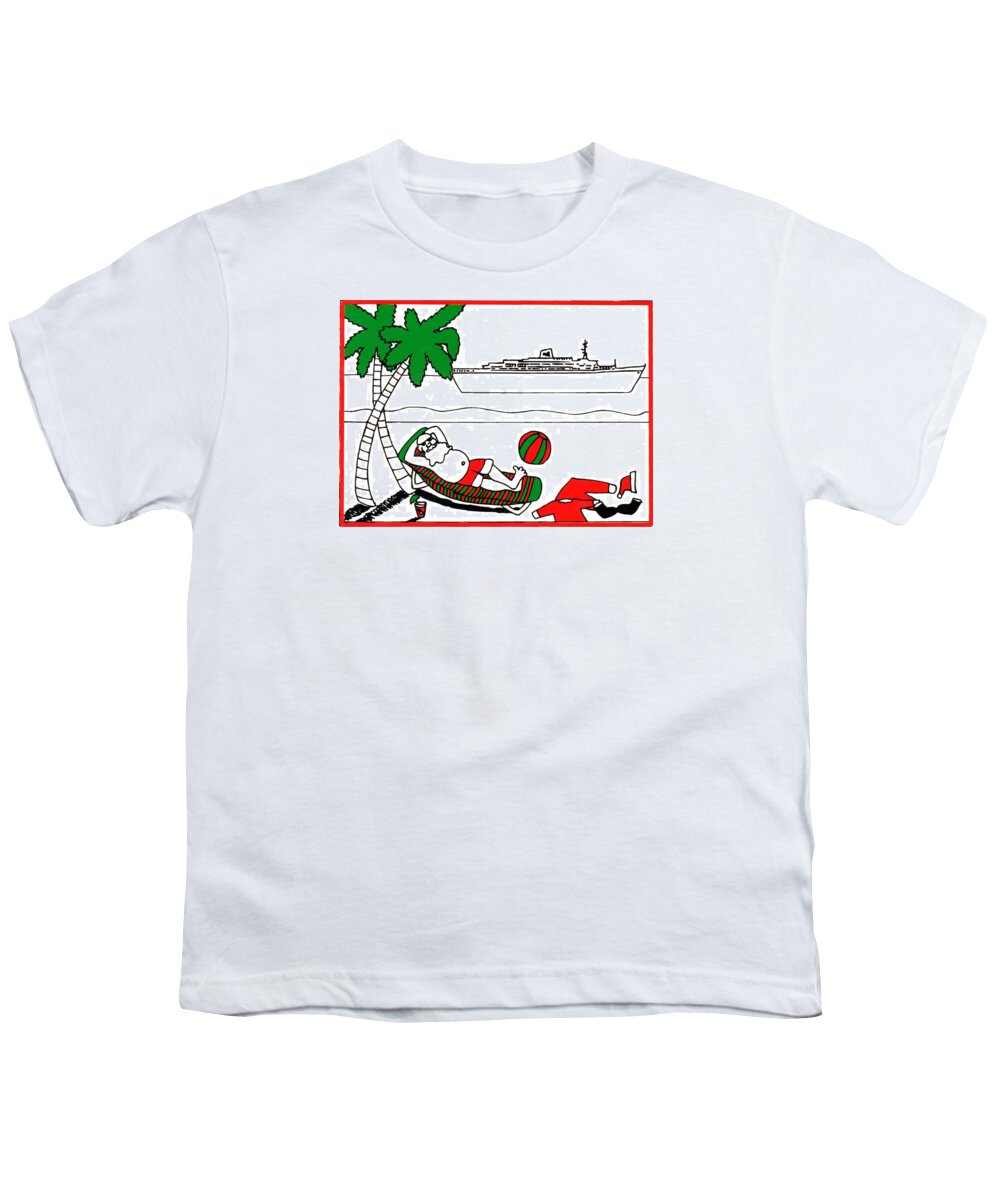 Santa Youth T-Shirt featuring the painting Santa On Vacation by Genevieve Esson