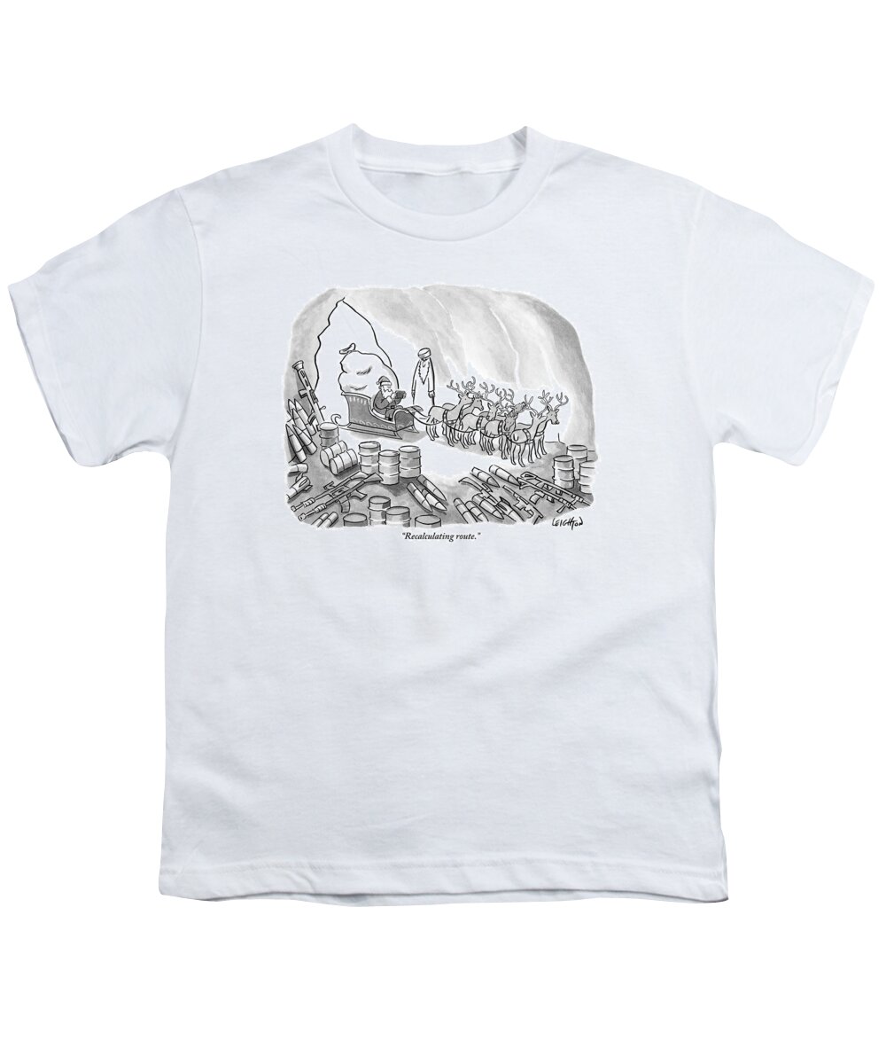 Computers Youth T-Shirt featuring the drawing Santa With His Full Sleigh And Reindeer by Robert Leighton