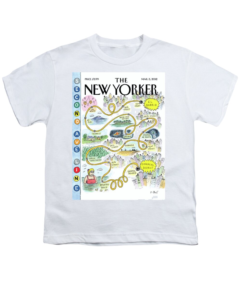 Subway Youth T-Shirt featuring the painting Second Avenue Line by Roz Chast