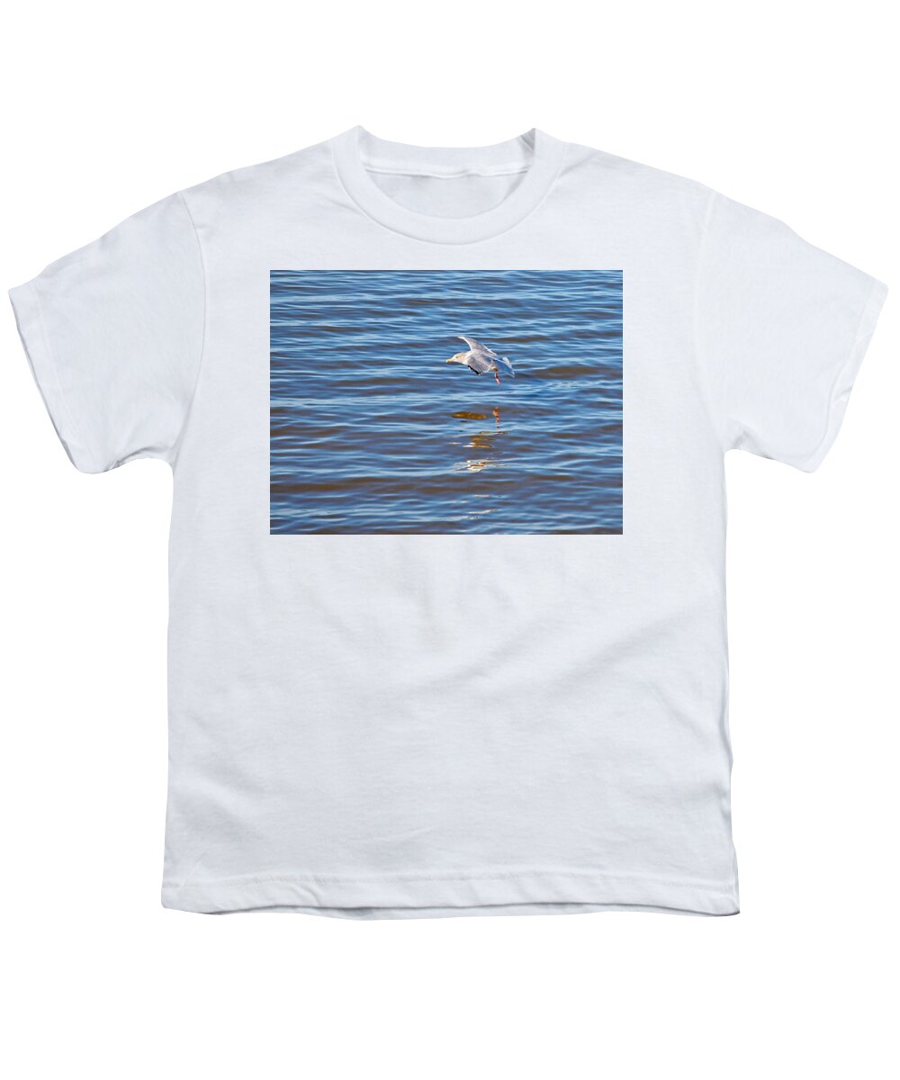 Seagull Youth T-Shirt featuring the photograph Skimming The Waves by Gill Billington