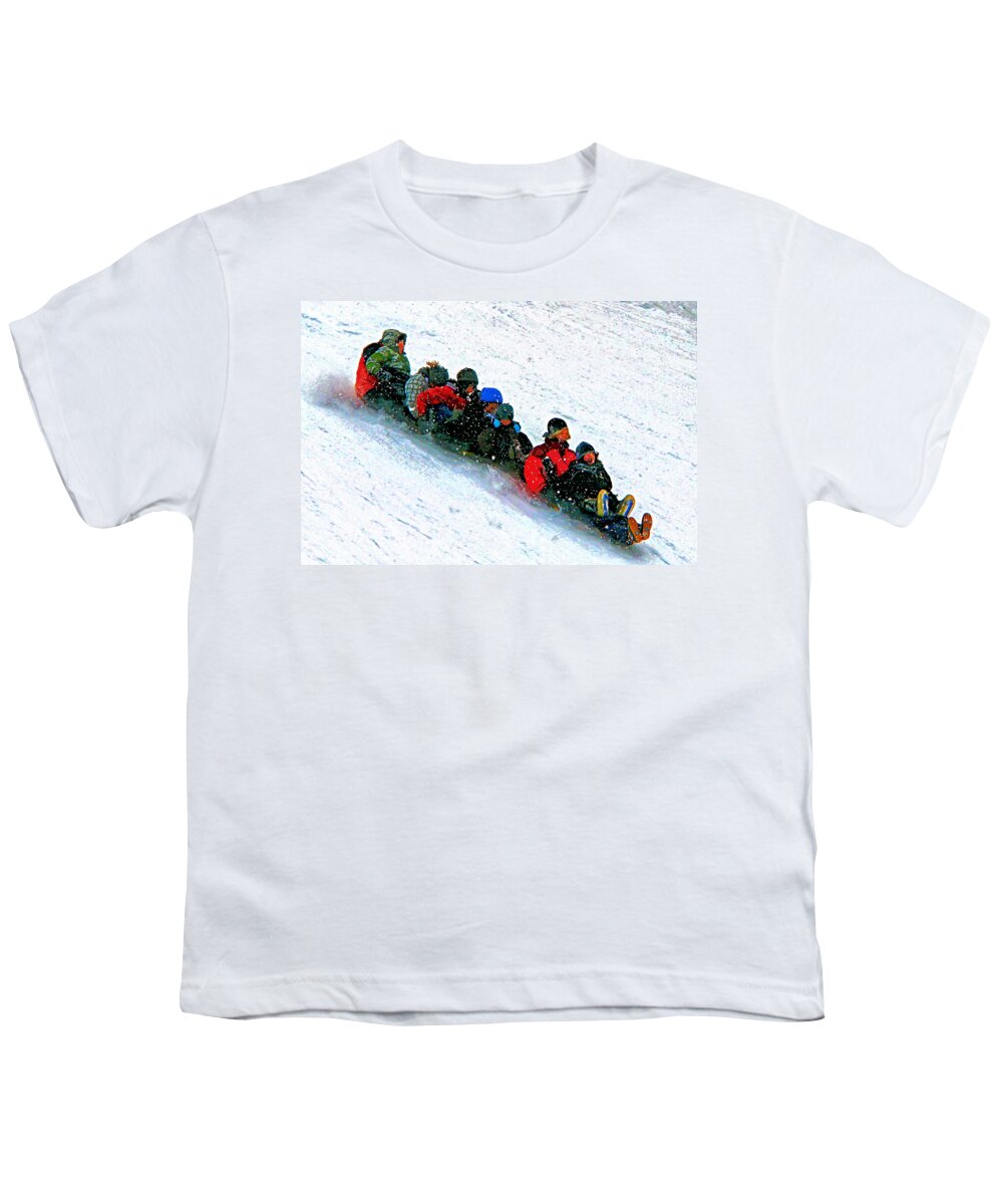 Sleigh Ride Youth T-Shirt featuring the painting Sleighing Fun by Michael Pickett