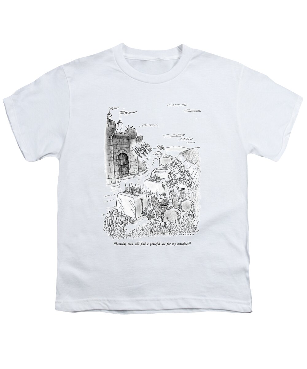 

 Da Vincilike Man On A Horse Youth T-Shirt featuring the drawing Someday Man Will Find A Peaceful Use by Bill Woodman