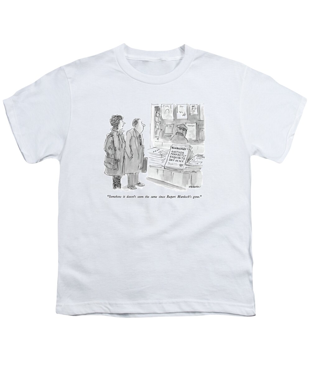 
News Youth T-Shirt featuring the drawing Somehow It Doesn't Seem The Same Since Rupert by James Stevenson