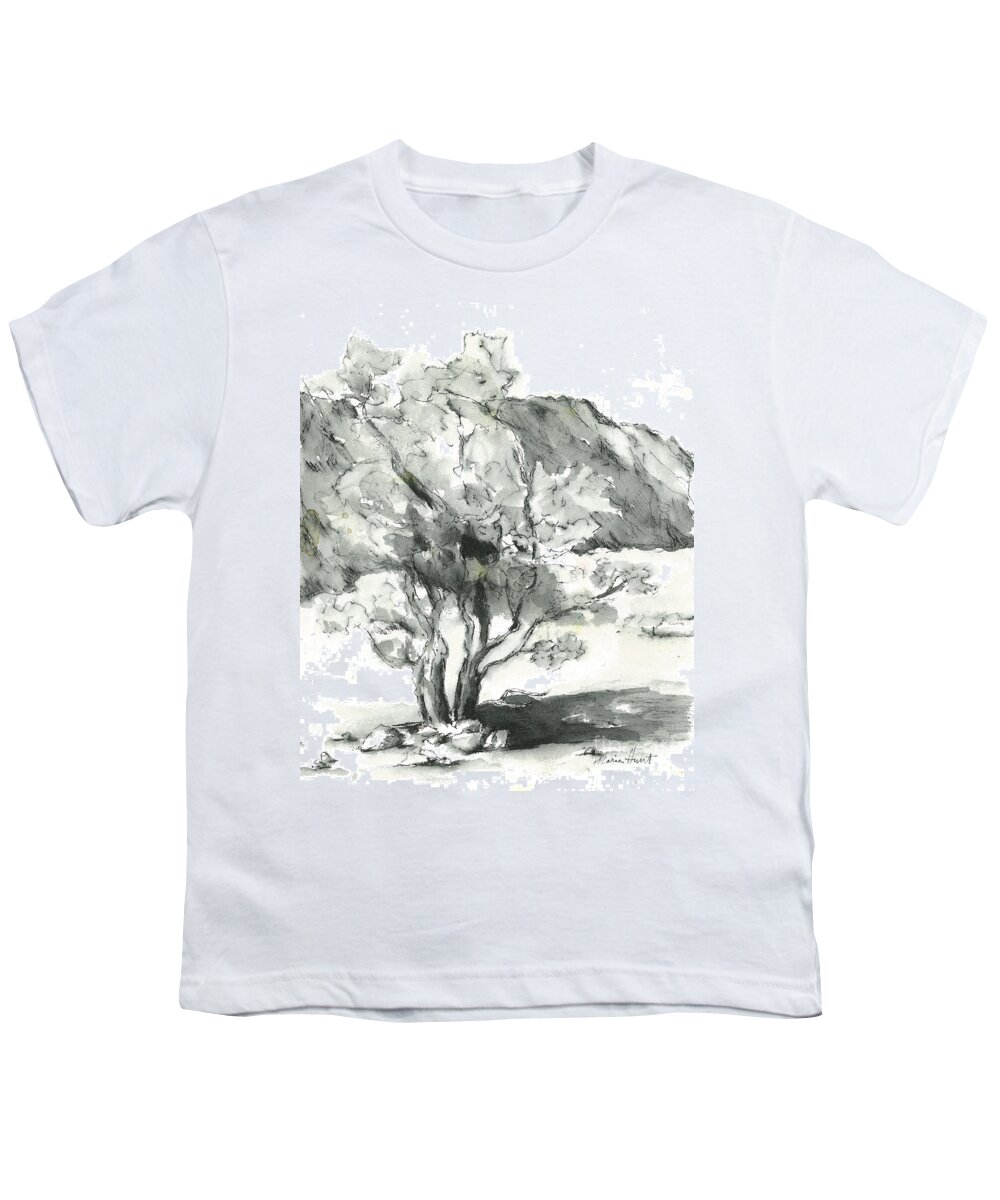 Mountains Youth T-Shirt featuring the painting Graceful Smoketree by Maria Hunt