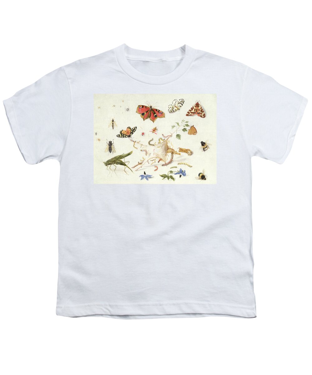 Insect Youth T-Shirt featuring the painting Study of Insects and Flowers by Ferdinand van Kessel