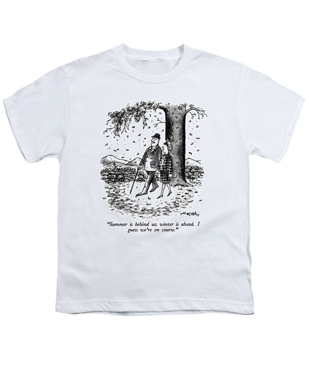 

Man To Woman Walking Through Autumn Landscape. 
Seasons Youth T-Shirt featuring the drawing Summer by Henry Martin