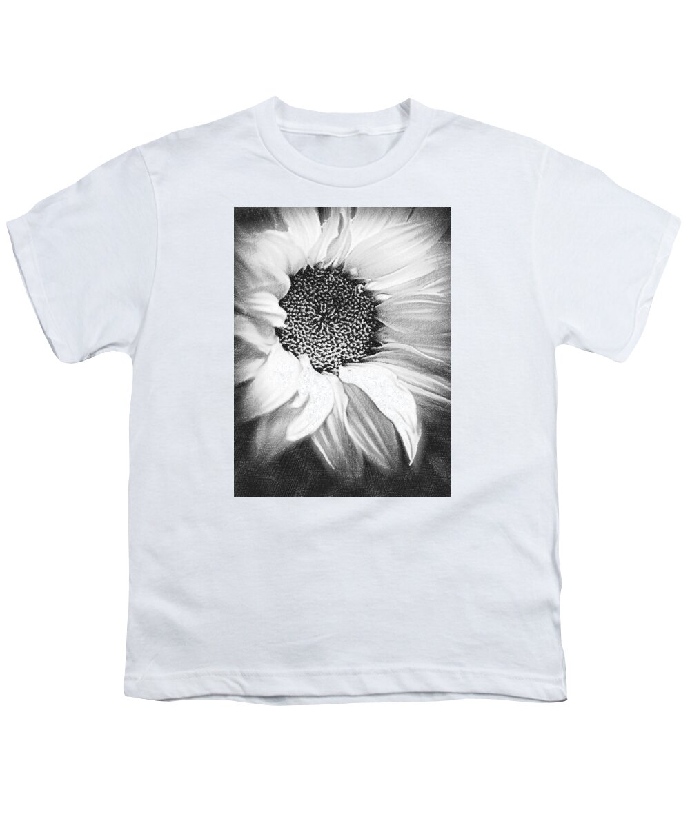 Daisy Youth T-Shirt featuring the painting Sunflower White And Black by Tony Rubino