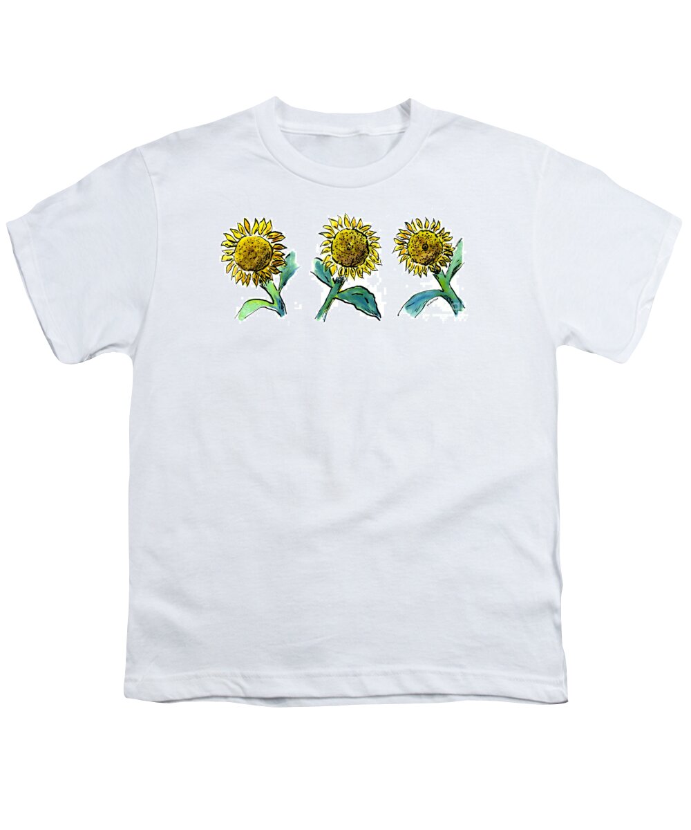 Sunflower Youth T-Shirt featuring the painting Sunflowers Trio by Diane Thornton