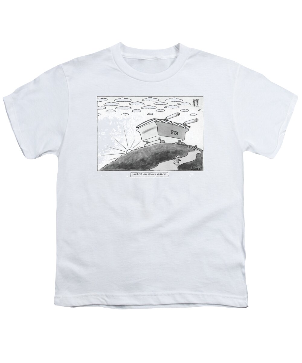 Sunrise On Mount Hibachi
(a Huge Hibachi Grill Sits On Top Of A Mountain In Japan.) Dining Youth T-Shirt featuring the drawing Sunrise On Mount Hibachi by Jack Ziegler