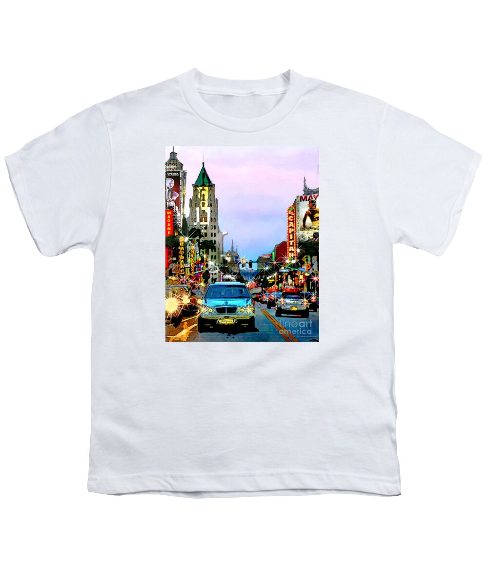 T-shirt Design Youth T-Shirt featuring the digital art Sunset on Hollywood Blvd by Jennie Breeze