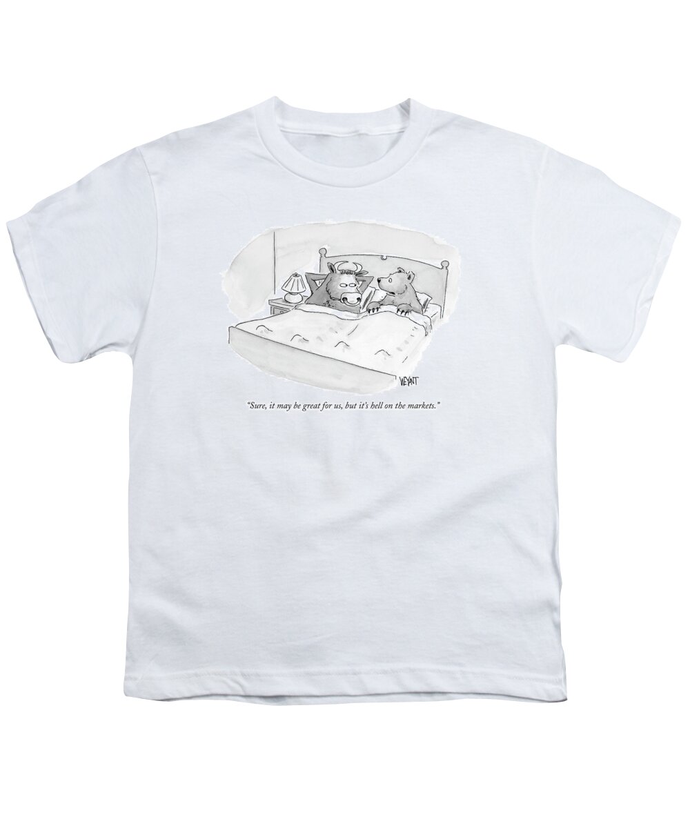 Stocks Youth T-Shirt featuring the drawing Sure, It May Be Great For Us, But It's Hell by Christopher Weyant