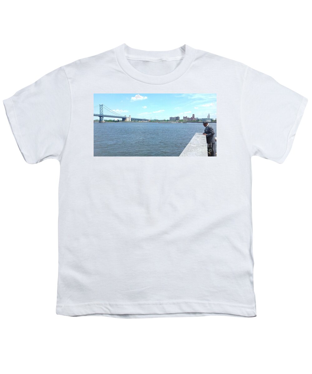 Benjamin Franklin Bridge Youth T-Shirt featuring the photograph The Bridge and the River by Christopher Plummer