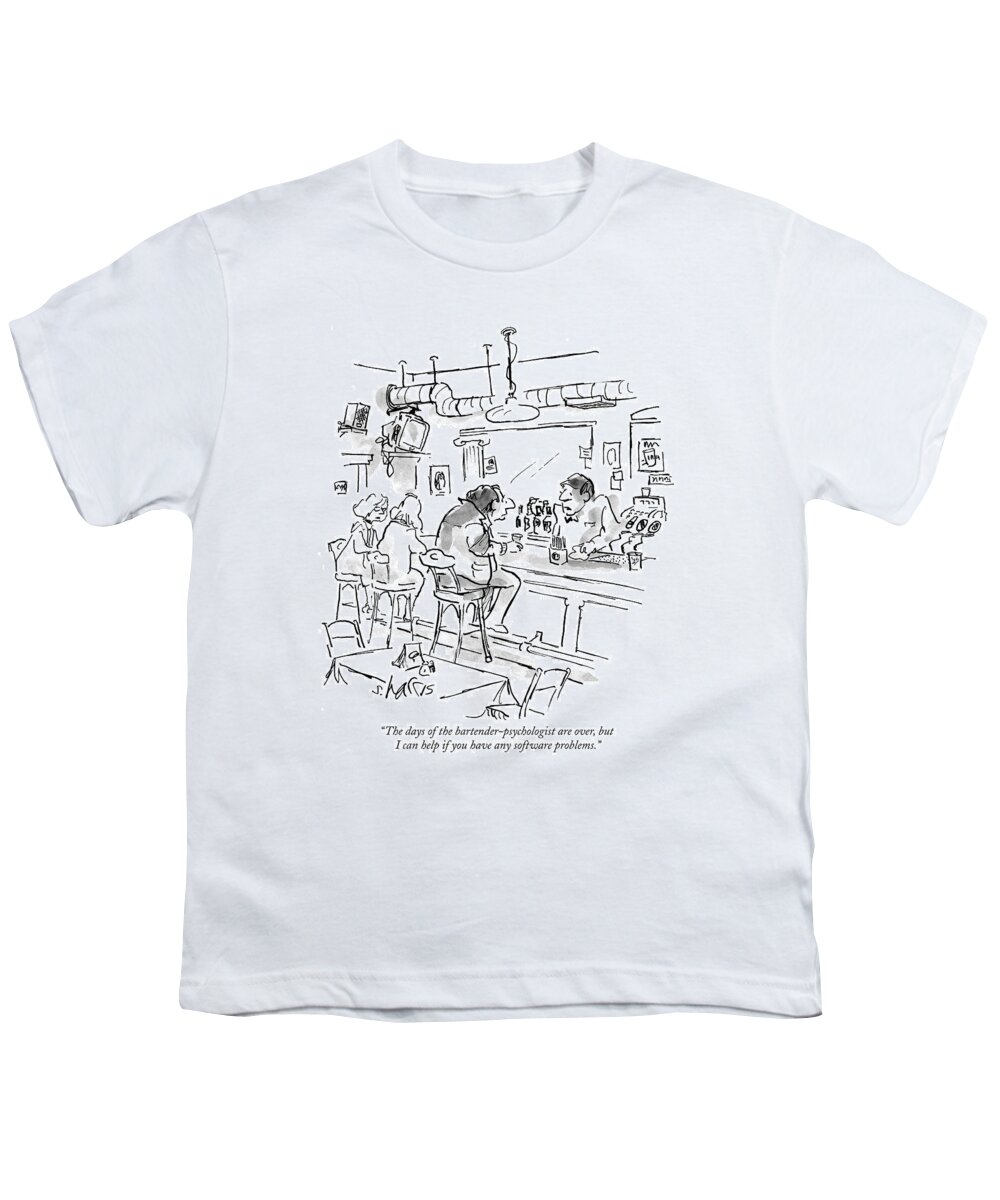 Psychologist Youth T-Shirt featuring the drawing The Days Of The Bartender-psychologist by Sidney Harris