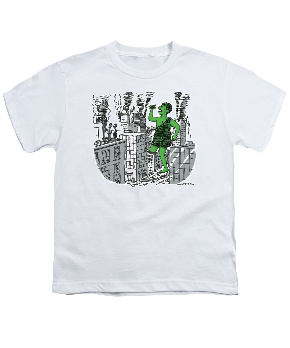 Jolly Green Giant Youth T-Shirt featuring the drawing The Jolly Green Giant Walks Like Godzilla by Joe Dator