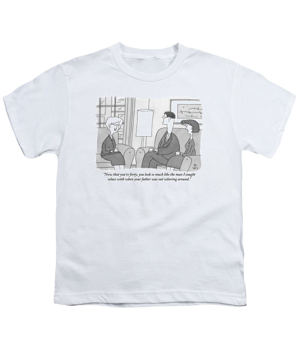 Boyfriends Youth T-Shirt featuring the drawing The Mother, Who Is Now An Elderly Woman, Speaks by Peter C. Vey