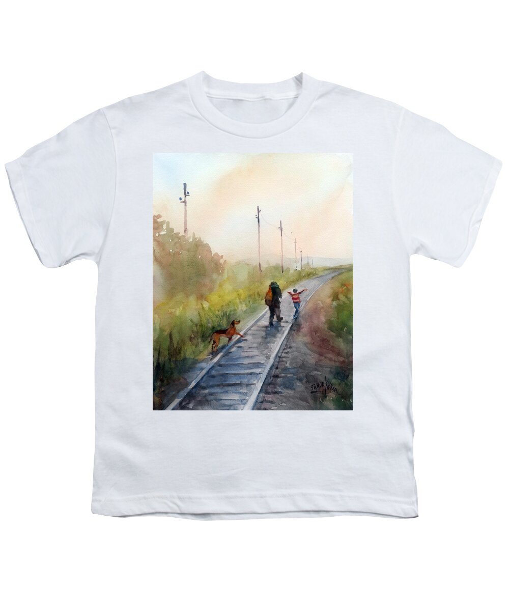 Railway Youth T-Shirt featuring the painting The Railway Children by Faruk Koksal