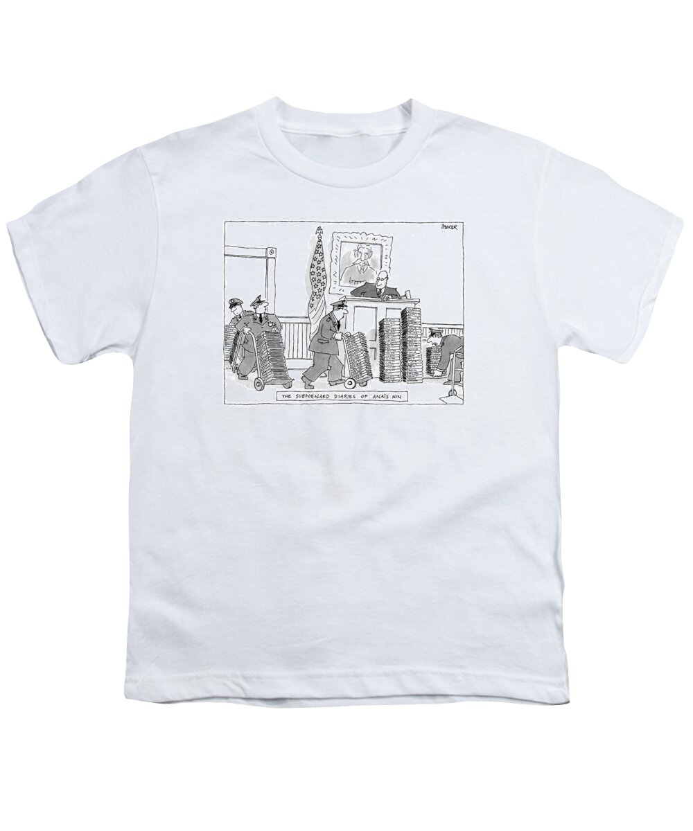 'the Subpoenaed Diaries Of Ans Nin'
(court Officers Hauling Piles And Piles Of Diaries To Courtroom.) Writers Youth T-Shirt featuring the drawing The Subpoenaed Diaries Of Anis Nin by Jack Ziegler