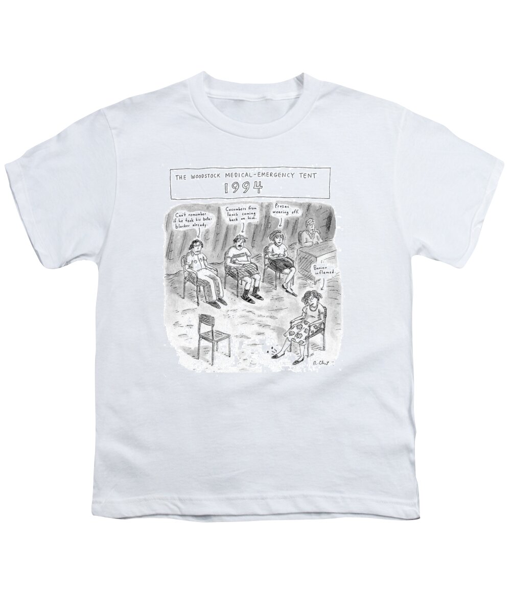 The Woodstock Medical-emergency Tent 1994
Age Youth T-Shirt featuring the drawing The Woodstock Medical-emergency Tent 1994 by Roz Chast