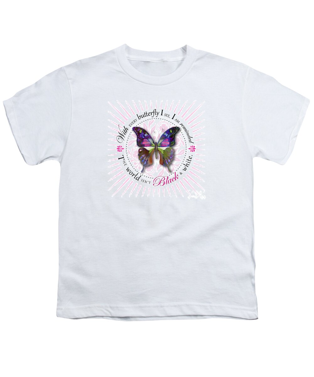 Butterfly Youth T-Shirt featuring the painting The world isn't black and white by Amy Kirkpatrick