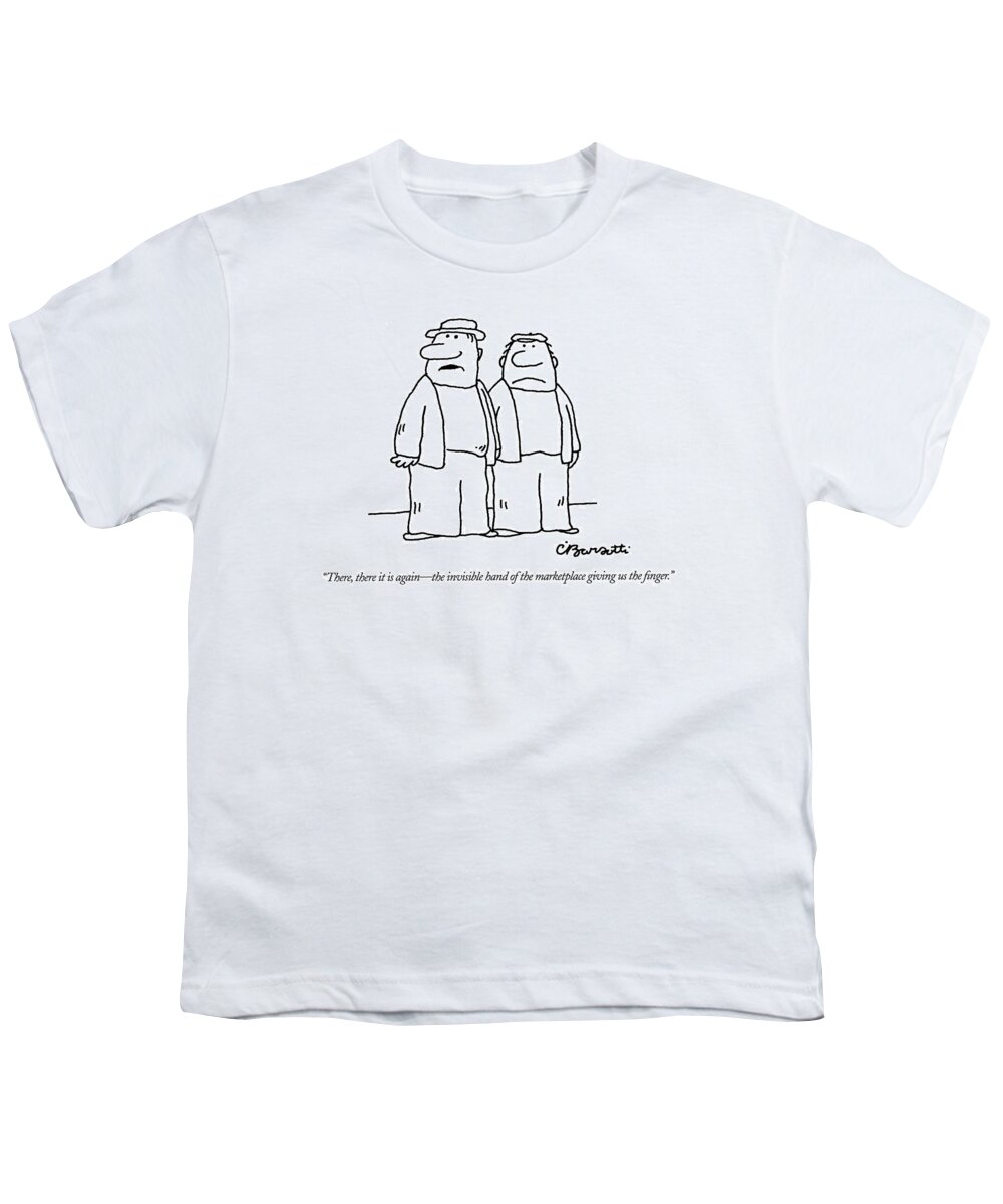 Invisible Hand Youth T-Shirt featuring the drawing There, There It Is Again - The Invisible Hand 
Of by Charles Barsotti