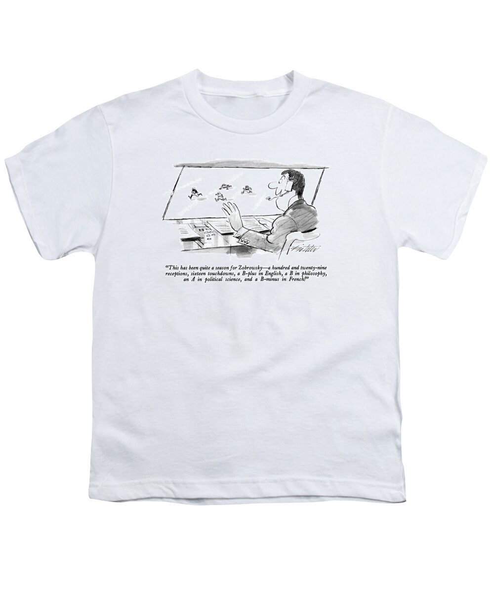 Sports Youth T-Shirt featuring the drawing This Has Been Quite A Season For Zobrowsky - by Mischa Richter