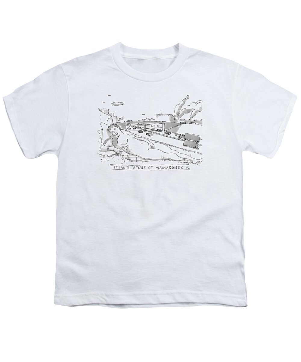 Sculpture Youth T-Shirt featuring the drawing Title: Titian's Venus Of Mamaroneck A Giant by Michael Crawford