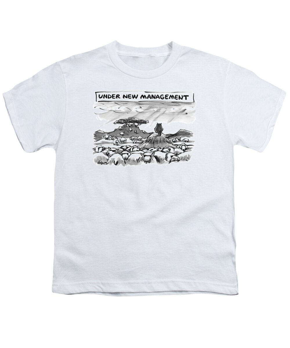 Cats Youth T-Shirt featuring the drawing Title: Under New Management. A Cat Overlooks by Lee Lorenz