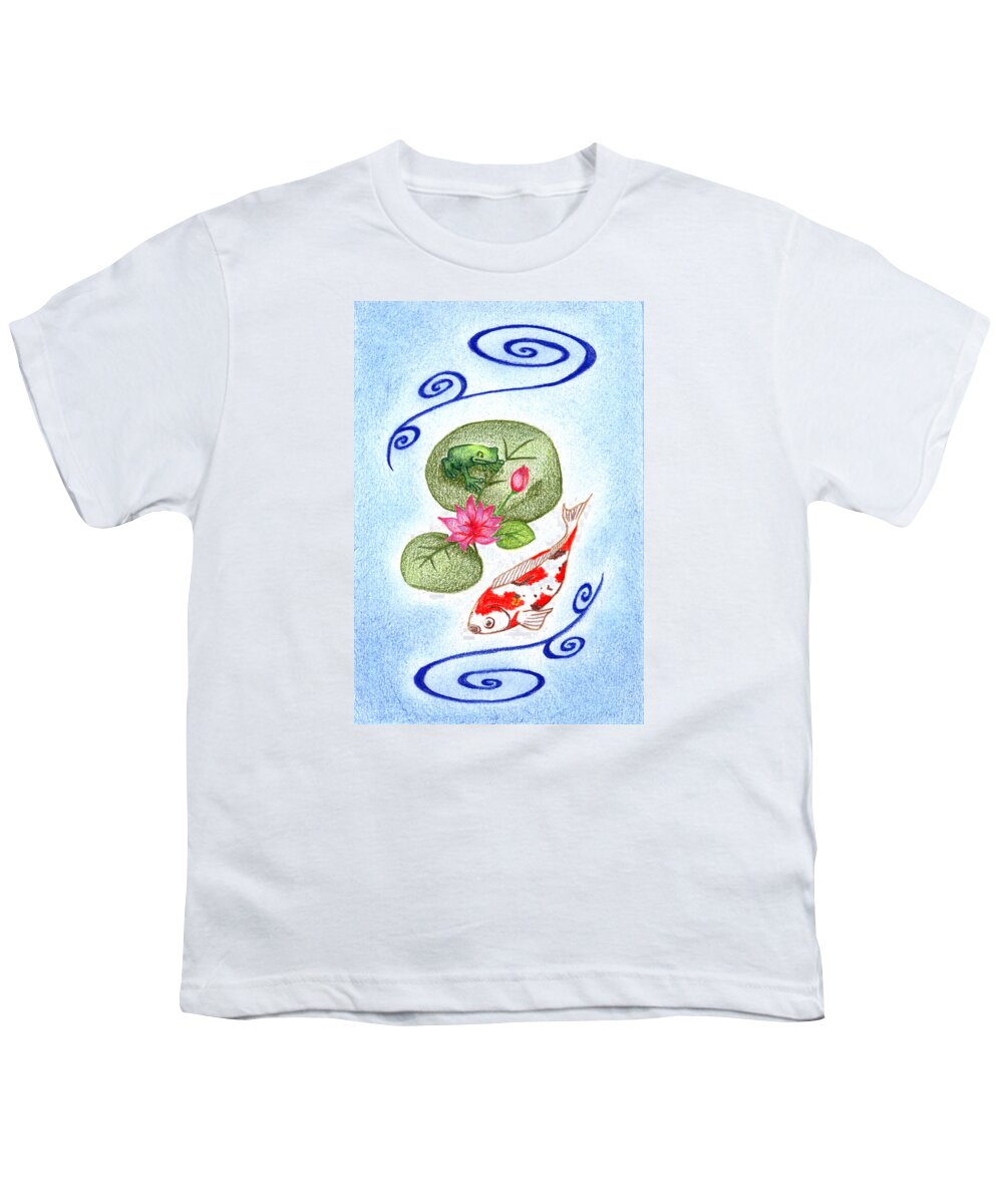 Koi Pond Youth T-Shirt featuring the drawing Tranquility by Keiko Katsuta