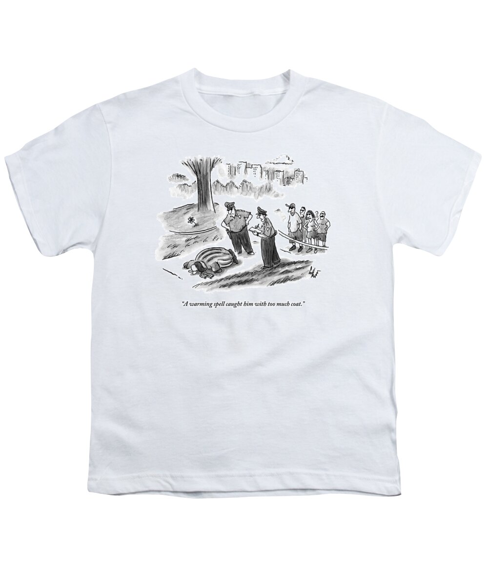 Fur Youth T-Shirt featuring the drawing Two Cops Stand Over A Man On The Ground In A Fur by Frank Cotham