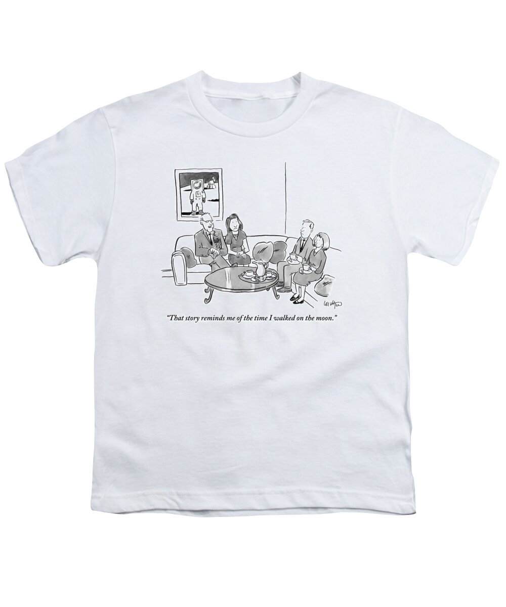 Astronauts Youth T-Shirt featuring the drawing Two Couples Sit Drinking Tea In A Living Room by Robert Leighton