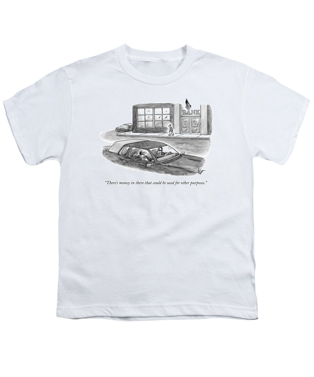 Crime Youth T-Shirt featuring the drawing Two Criminals In Suits Sit In A Car by Frank Cotham