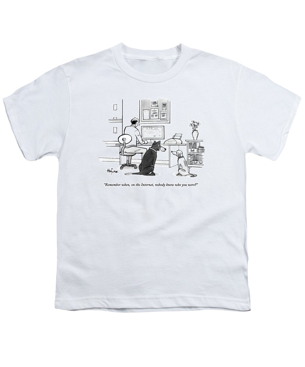 Remember When Youth T-Shirt featuring the drawing Two Dogs Speak As Their Owner Uses The Computer - by Kaamran Hafeez