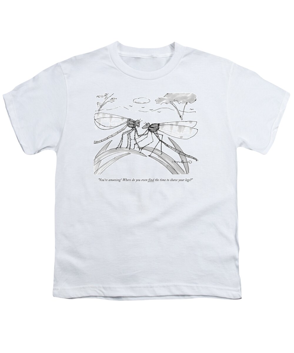 Flies Youth T-Shirt featuring the drawing Two Flies In A Relationship Discussing by Michael Crawford