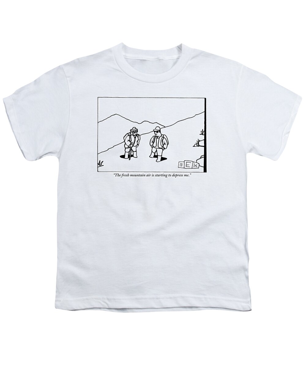 Fresh Air Youth T-Shirt featuring the drawing Two Hikers Are Talking To Each Other Outdoors by Bruce Eric Kaplan