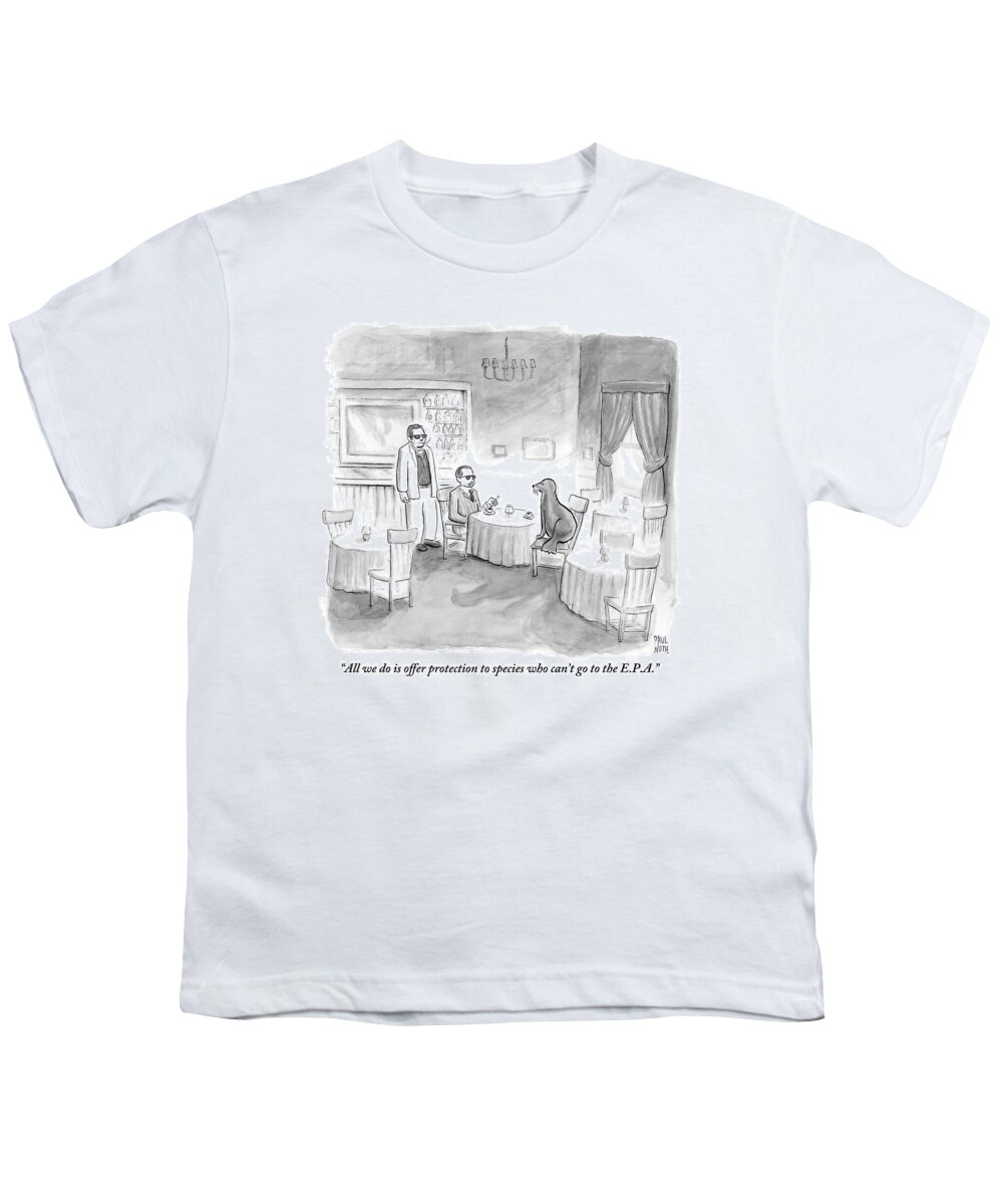 Seals Youth T-Shirt featuring the drawing Two Mafia Men Meet With A Seal At An Empty by Paul Noth