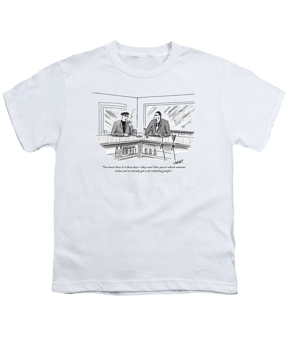 Unemployment Youth T-Shirt featuring the drawing Two Mafiosos Sit At A Bar Smoking by Tom Cheney