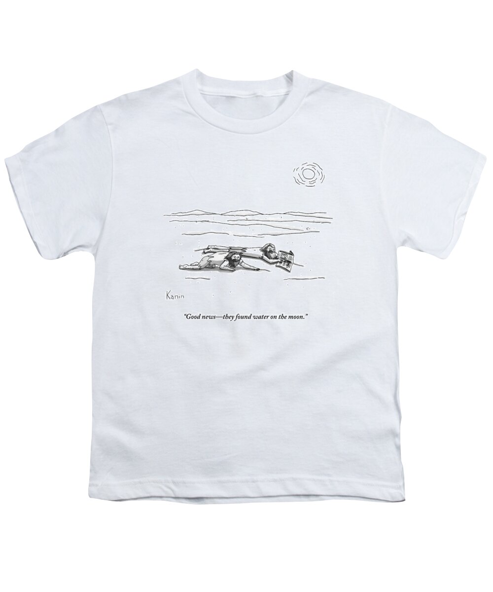Thirst Youth T-Shirt featuring the drawing Two Men Are On Their Stomachs In A Desert. One by Zachary Kanin