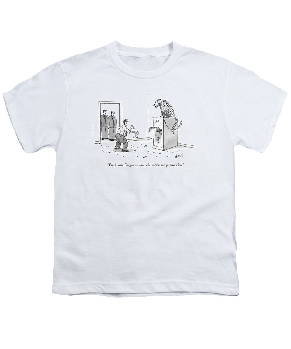 Tiger Youth T-Shirt featuring the drawing Two Men In Suits Look On As A Colleague by Tom Cheney