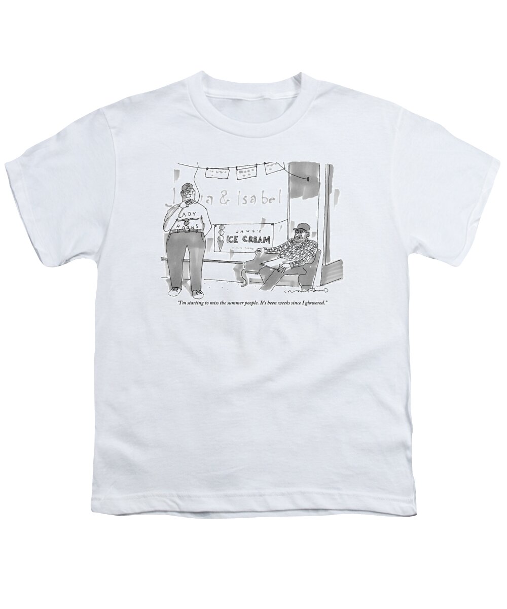 Vacation Youth T-Shirt featuring the drawing Two Men Sit Outside An Ice Cream Shop Smoking by Michael Crawford
