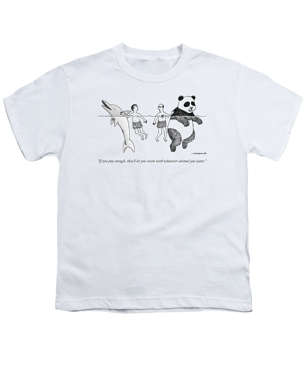 If You Pay Enough Youth T-Shirt featuring the drawing Two Men Swim In The Ocean. One Man Swims by Joe Dator