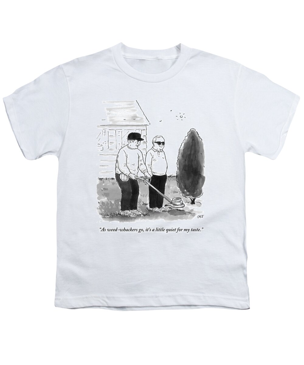 Electrical Appliances Youth T-Shirt featuring the drawing Two Old Men In A Yard by Carolita Johnson