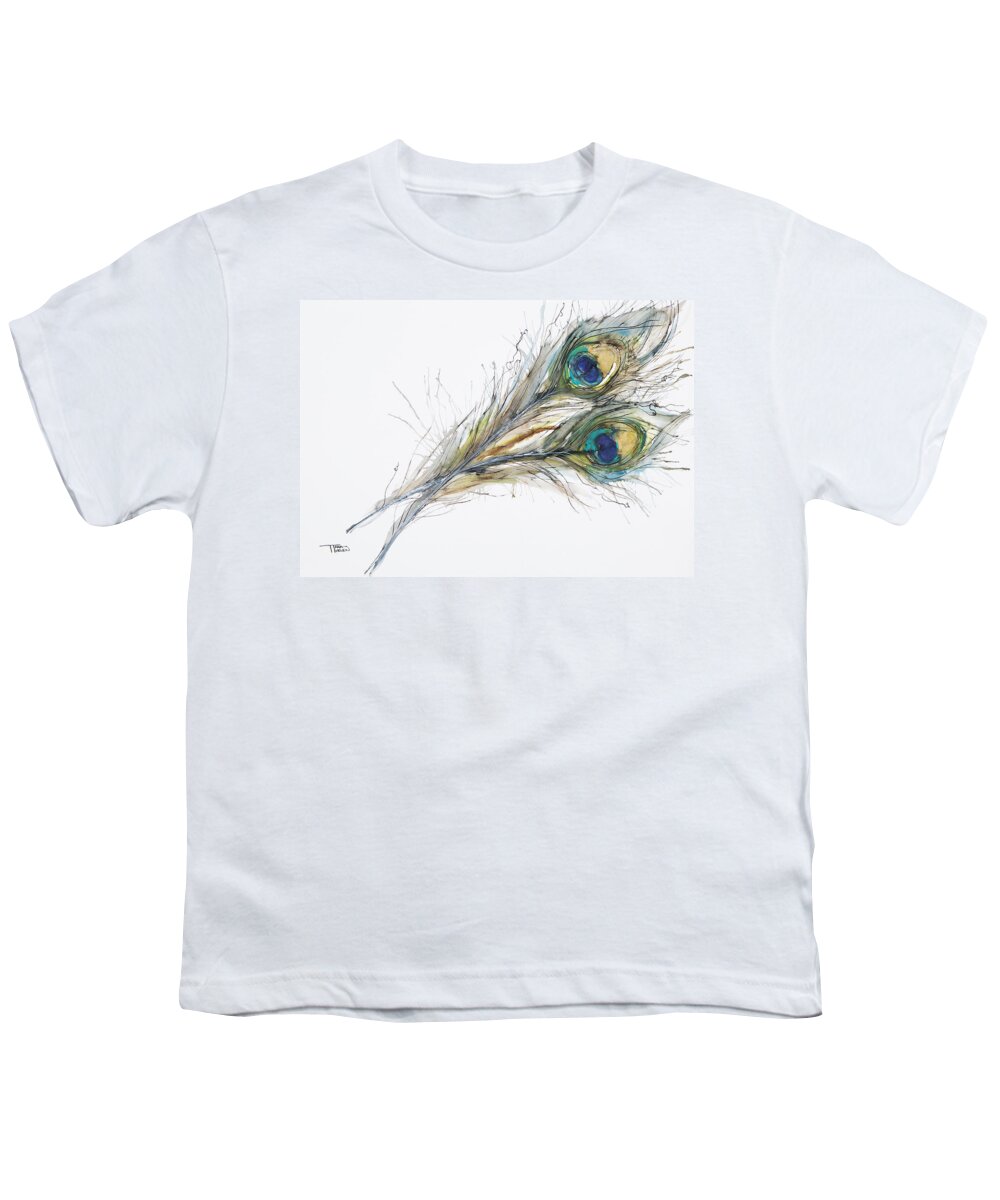 Abstract Youth T-Shirt featuring the painting Two Peacock Feathers by Tara Thelen