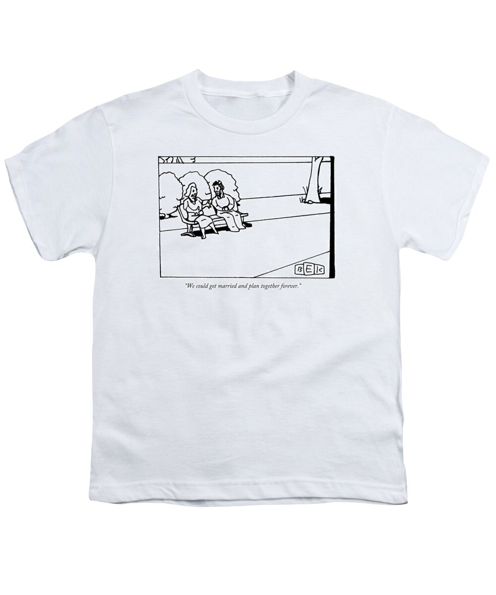 Park Bench Youth T-Shirt featuring the drawing Two People Are Seated Beside Each Other On A Park by Bruce Eric Kaplan
