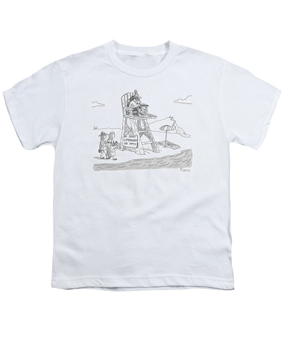 Swimming Youth T-Shirt featuring the drawing Two Women Walk Up To A Lifeguard Stand by Zachary Kanin