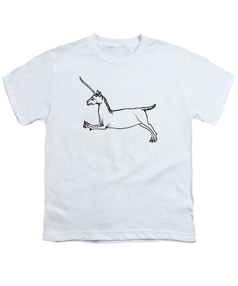 12th Century Youth T-Shirt featuring the drawing Unicorn, 12th Century by Granger