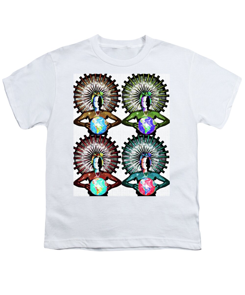 Original Art Youth T-Shirt featuring the mixed media Unity-Love-Peace in this World by Artista Elisabet