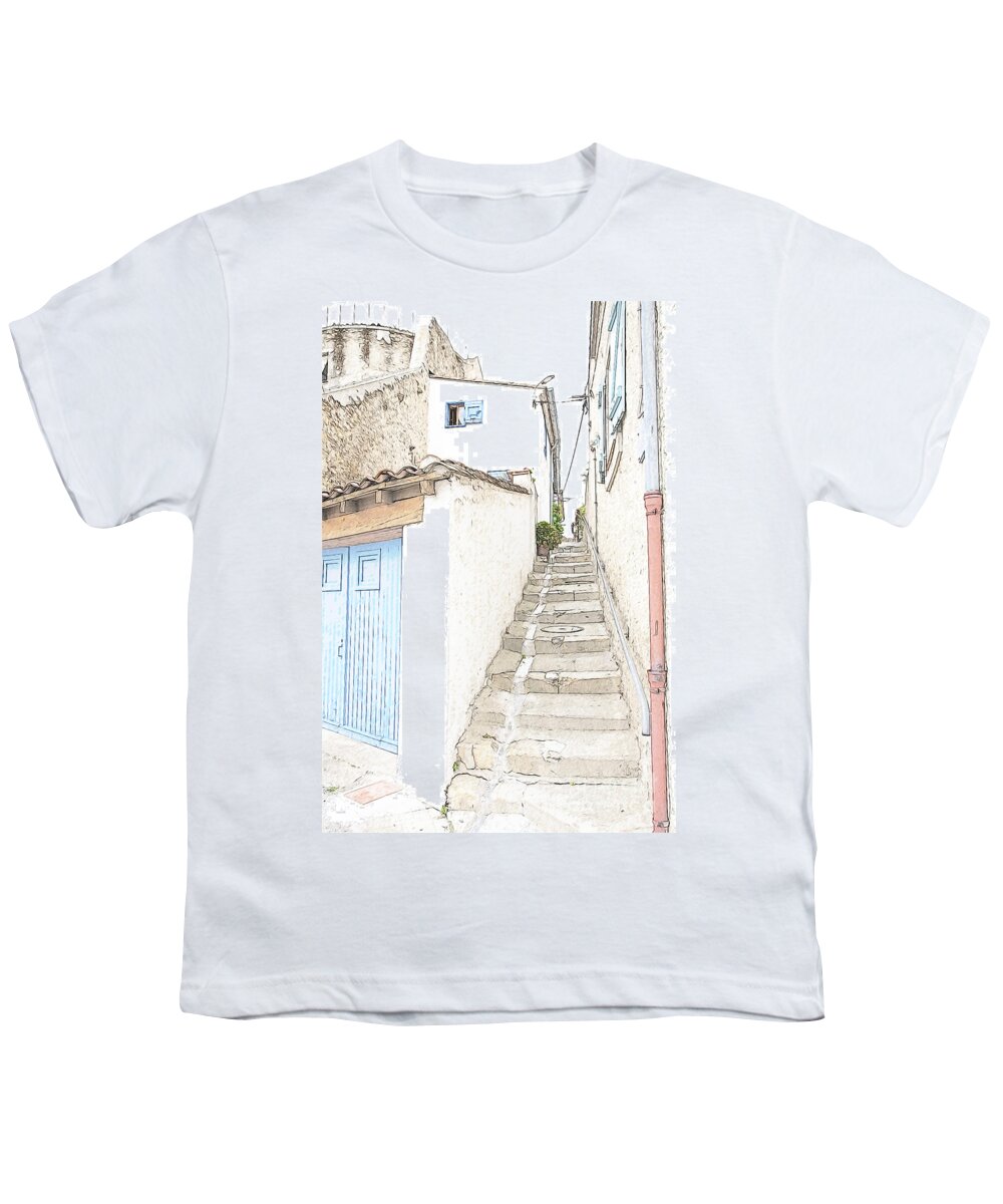 Architecture Youth T-Shirt featuring the photograph Up-and-Down-Pathway in The City by Heiko Koehrer-Wagner