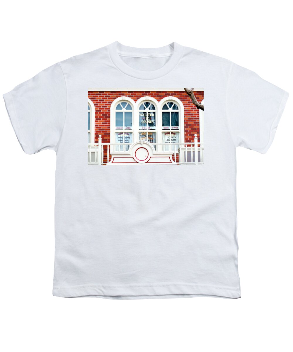 Walt Disney Youth T-Shirt featuring the photograph Walts' Window by Greg Fortier