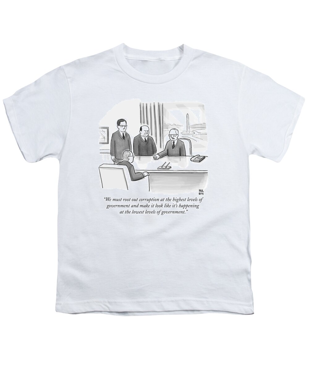 Politics Youth T-Shirt featuring the drawing Washington Politicians Speak Around A Desk by Paul Noth