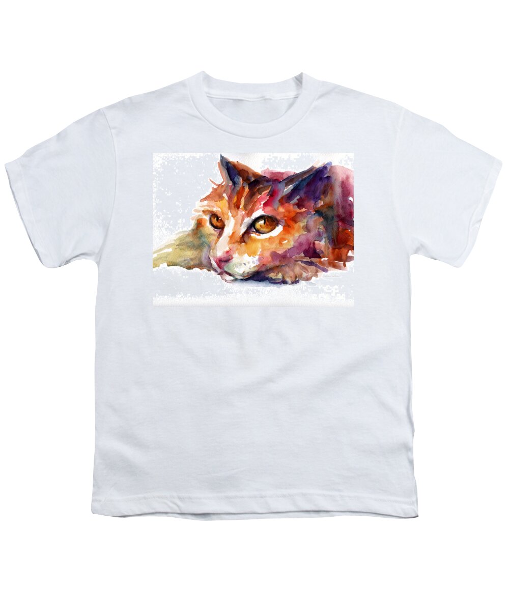 Orange Tubby Cat Youth T-Shirt featuring the painting Watercolor orange tubby cat by Svetlana Novikova